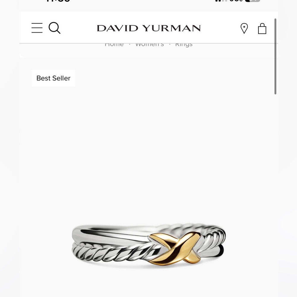 DAVID YURMAN Petite X Ring SZ 4
Sterling Silver with 18K Yellow Gold, 4mm